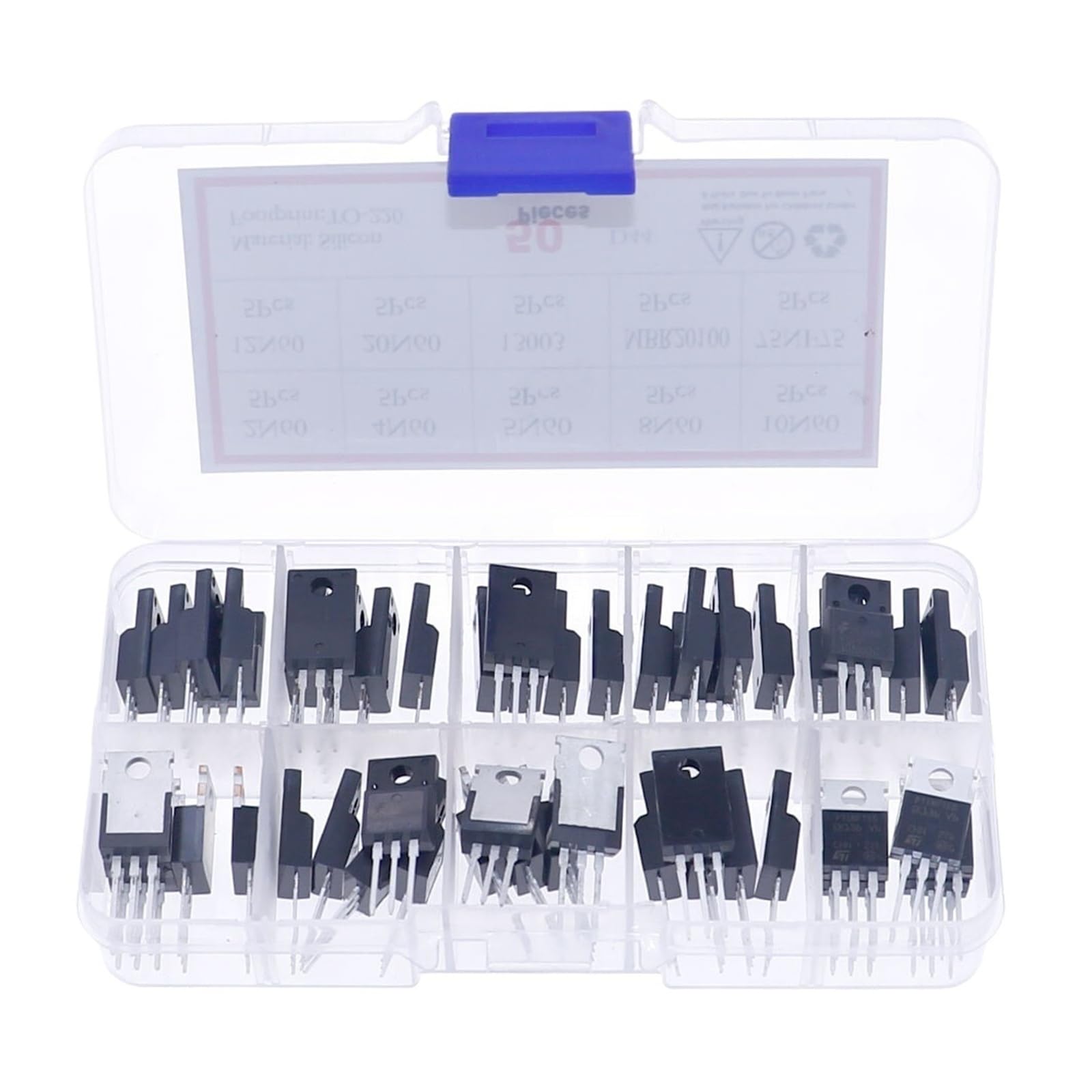 Caja de kit de transistores de efecto de campo Mosfet TO-220, 50 Uds., 10 valores | 2N60 4N60 5N60 8N60 10N60 12N60 20N60 13003 MBR20100 75NF75(50Pcs 75NF75)