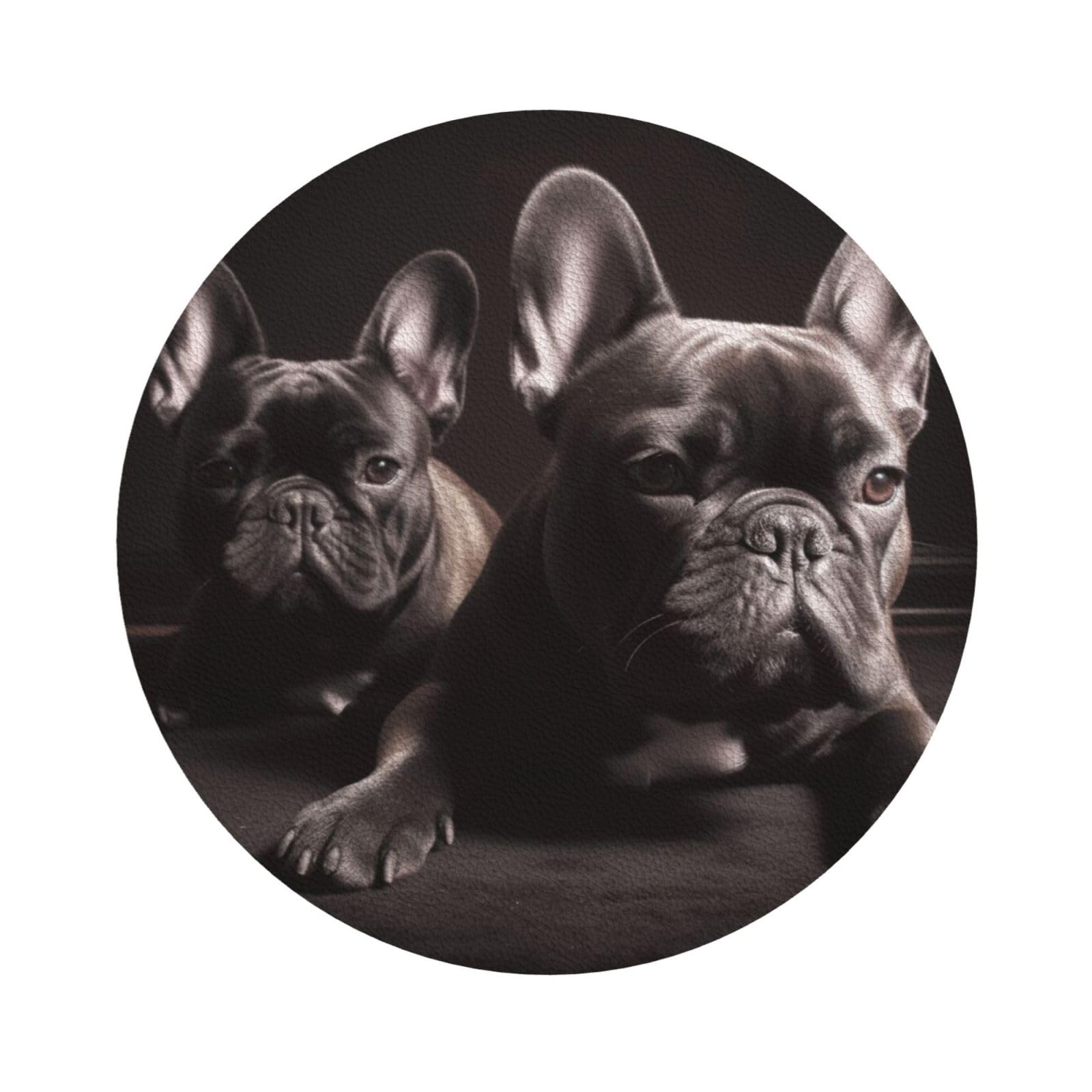 Fodpand Round Shape Bulldog Drink Coasters Set Of 4, Heat Resistant Leather Coasters Fuuny Bar Beer Beverage Coaster For Drinks, Absorbent Cup Mat For Tabletop Protection, Housewarming Gift