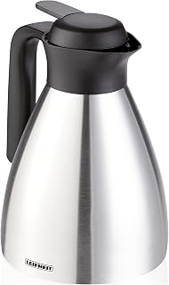 Leifheit Shine 1, 0 L Isolierkanne, 100% dicht, Thermoskanne mit doppelwandigem Edelstahl-Isolierkörper, praktisches Öffnen und Schließen mit einer Hand, Kaffeekanne, Teekanne, silber schwarz