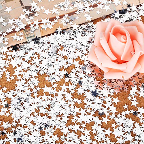Image of Hestya 60g Star Confetti Glitter Table Confetti Metallic Foil Stars for Party Wedding Festival Decorations(Silver,10mm and 6mm)