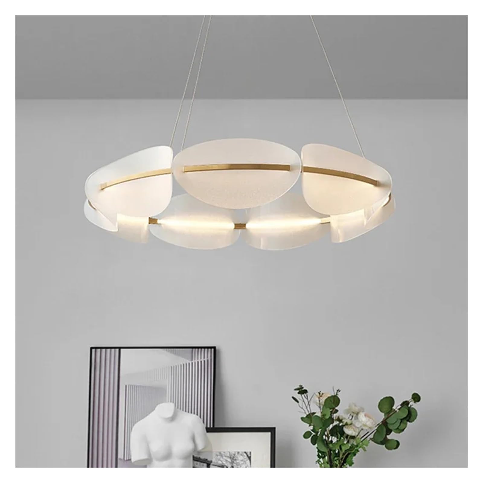 Lustre Moderne en Acrylique à LED en Forme de Feuille, idéal pour Le Salon, la Salle à Manger, la Chambre ou la Cuisine (3 Effets Lumineux, 12 LED).