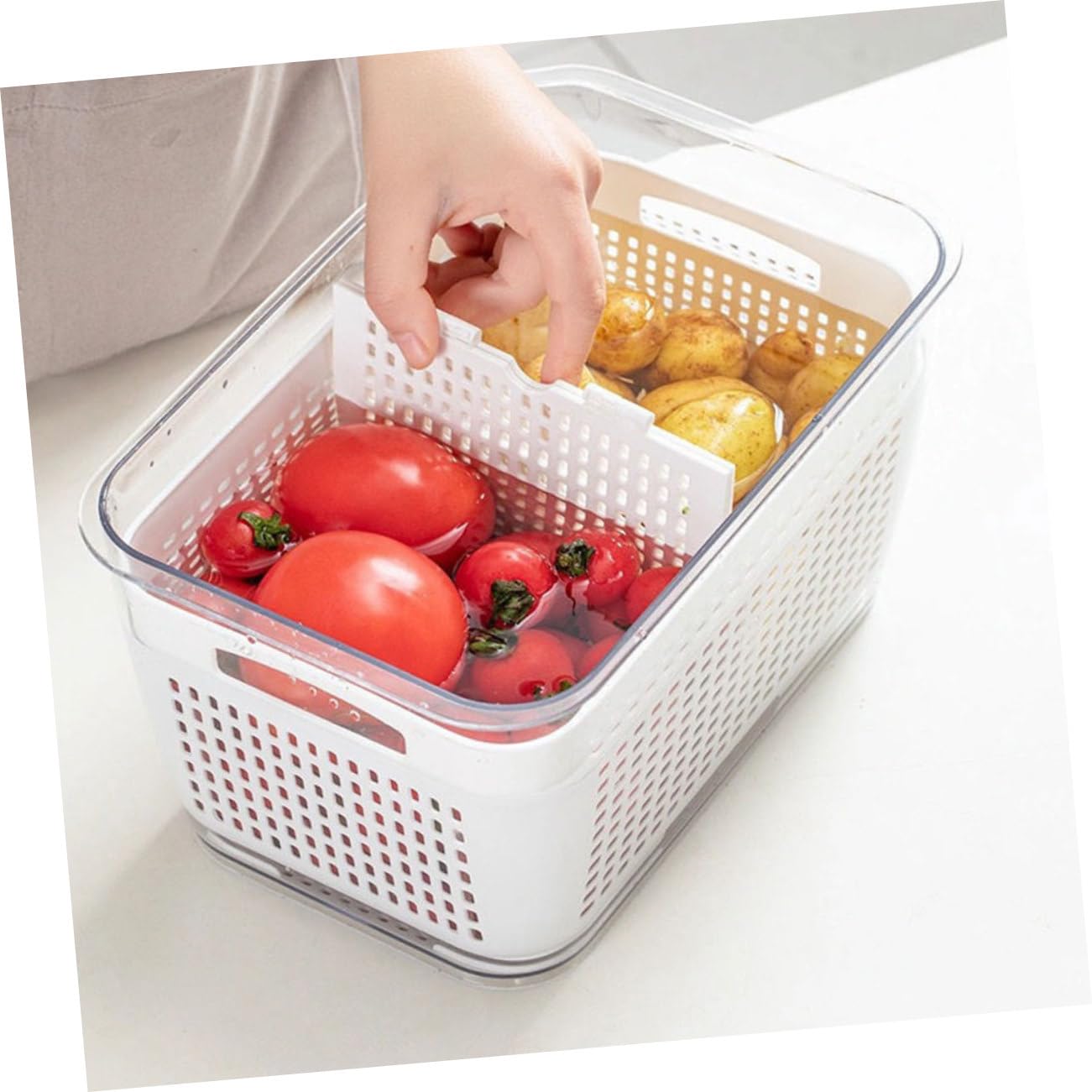 BESTonZON 2pezzi Contenitori Frigorifero Con Scolapasta Doppio Per Frutta e Verdura Scatola Alimentare e Resistente Al Freddo e Organizzazione Facile e Pratica Per Cucina e Frigorifero