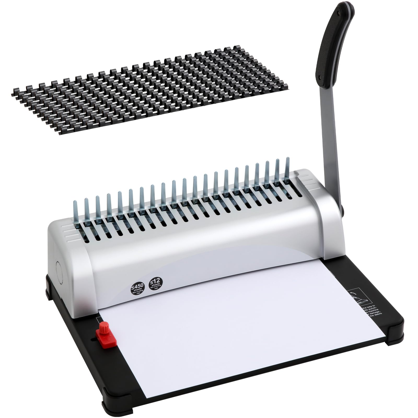 Comb Binding Machine Starter Kit, 21 Holes Manual Binder, 450 Sheet Capacity with Adjustable Margin, Includes 200 pcs Binding Combs, for A4, A5 and Letter, Office, School and Home Use