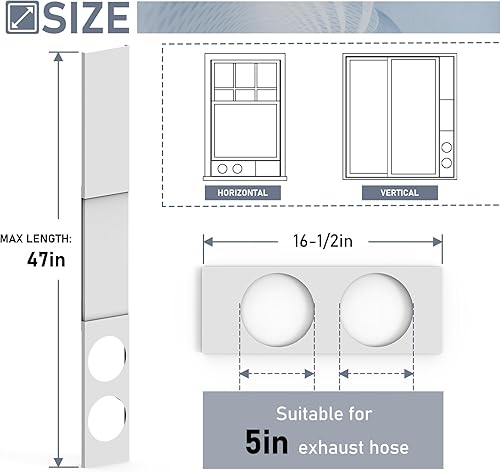 Miniatura 2 de Flamorrow Kit de ventana portátil de aire acondicionado de doble manguera, placas de sellado de ventana ajustables para manguera de escape de 5