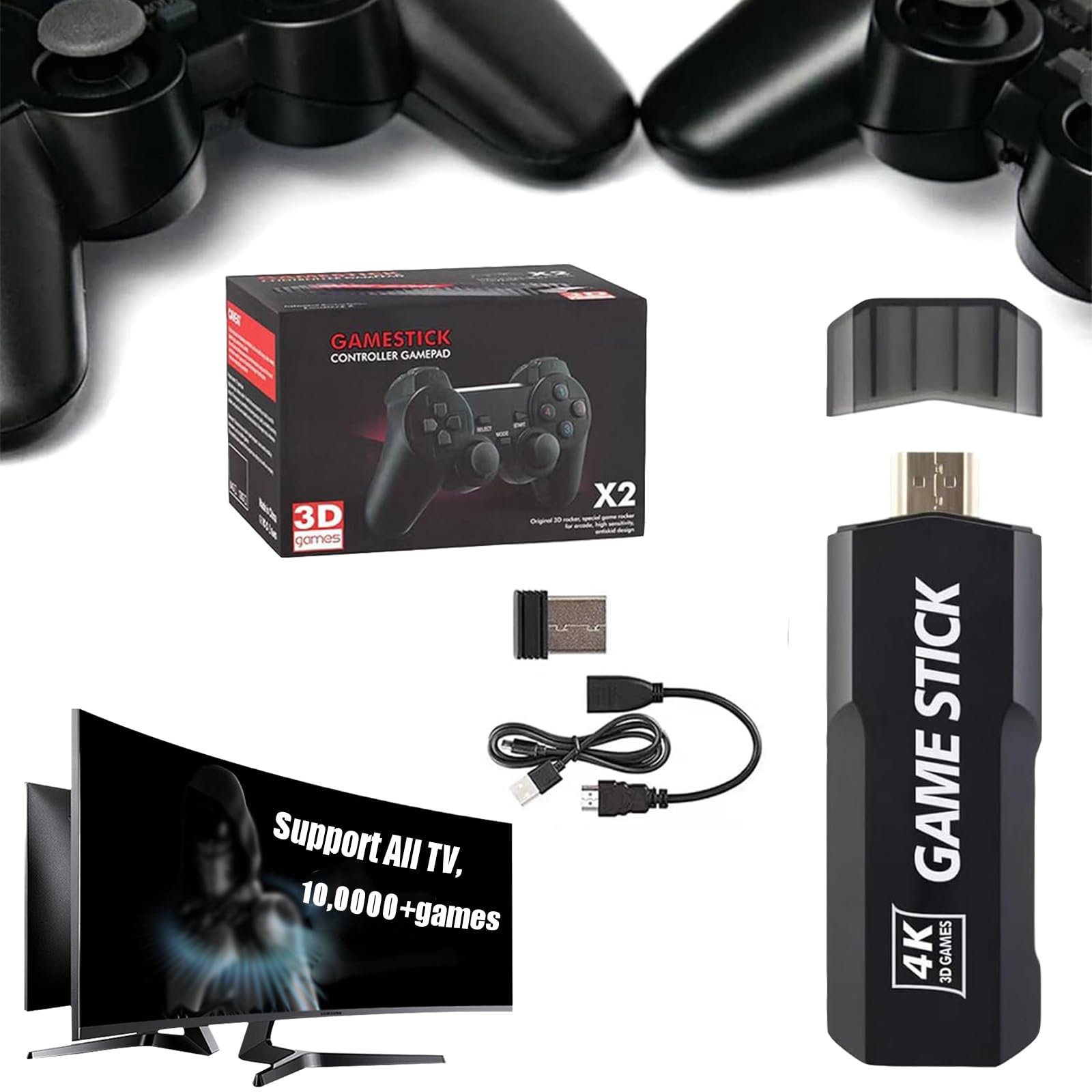 Nova Game Stick Pro - 2025 Upgrade 3D 4k 1080p Ultra HD & Plug and Play, Nova Game Console with 10,0000 Games,55+ Emulators Gamestick,Nova-Craze Game Stick,Support All TV,Projector (256g,100000game)