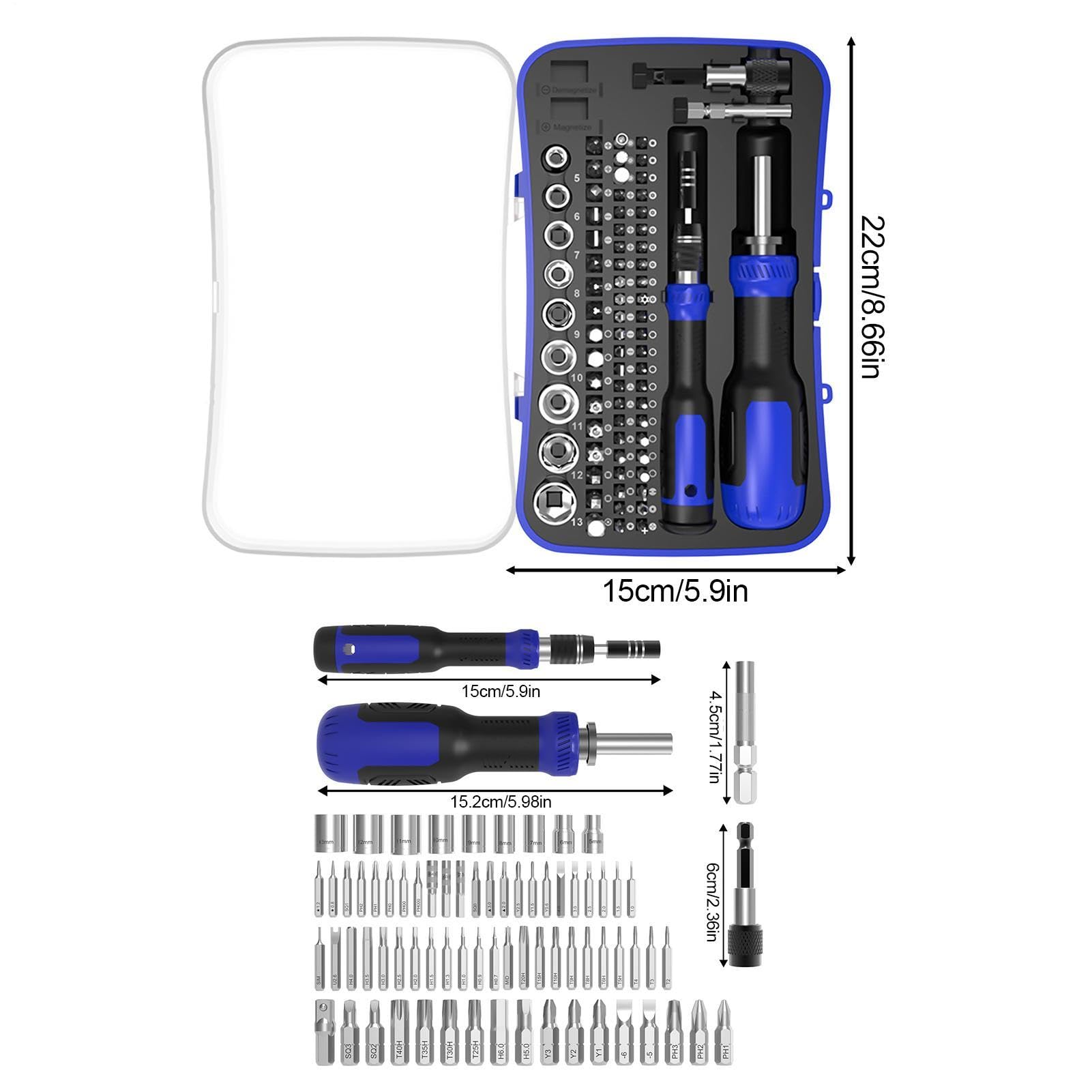 Cacciavite a Cricchetto Kit da 77 Pezzi per Riparazione Mobili | Set Cacciaviti di Precisione per Proprietari di Casa, Meccanici, Fai-da-te, Elettricisti, Idraulici, Garage, Officina,