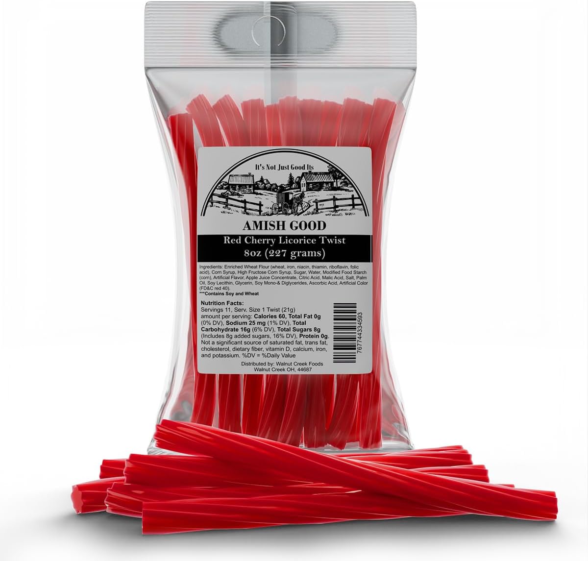 Amish Good Gourmet Licorice Twist Candy - Premium Sweet & Chewy Treat, Red Cherry Jumbo Licorice Twist Perfect Snack Under 100 Calories (2 Pack)