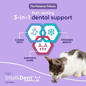 Virbac C.E.T. Intellident Cat Bites for Dental Care | Crunchy cat bites for tartar control, supports healthy teeth and gums, chicken flavor bites, cat oral care hygiene