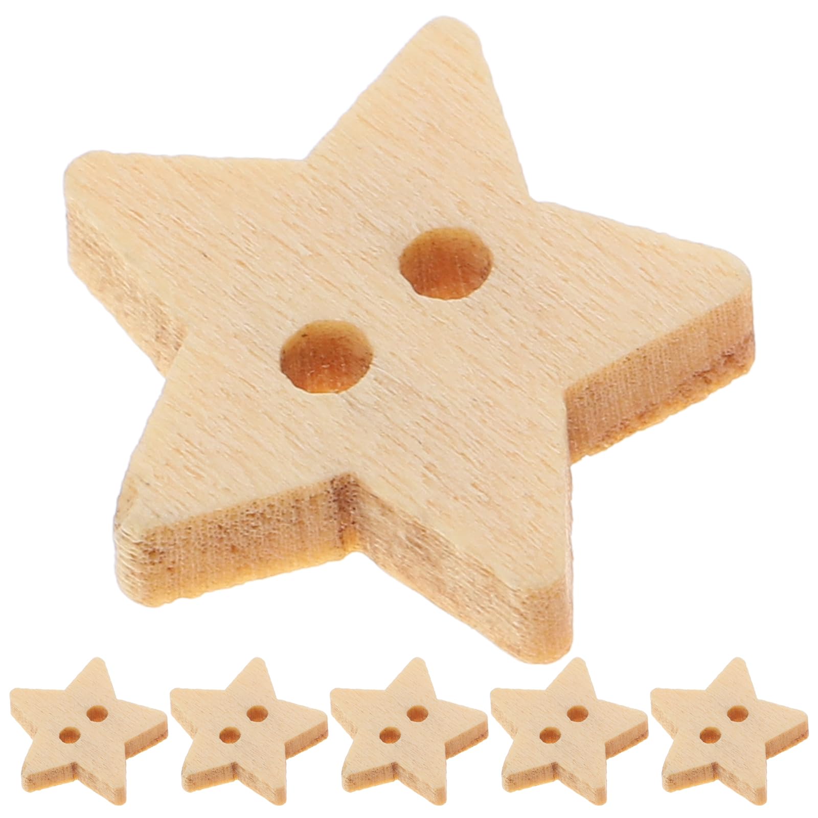 Tofficu 200pcs Five-Pointed Star Shaped Wooden Buttons with Two Holes for Sewing Crafting, Scrapbooking, and DIY Projects