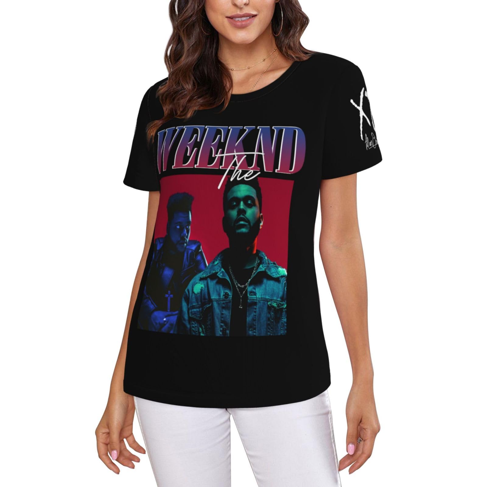 Wee%KND Singer T-Shirt, T-Shirt, Rapper, Damen, Rundhalsausschnitt, bedrucktes Damen-Pullover-Shirt, kurzärmlig, Baumwolle, Hip-Hop-Trend-T-Shirt