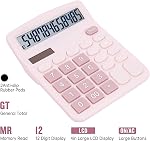 Cute Pink Desktop Calculator with Big Buttons, Dual Power Source, Solar and Battery, Large Display Screen - Perfect for Office, Teachers, and Students