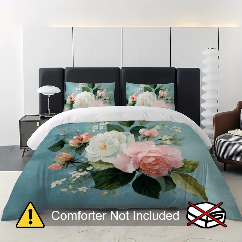 3-częściowy komplet pościeli 180 x 200 cm, z mikrofibry, akwarela, róże, kwiaty, poszwa na kołdrę z zamkiem błyskawicznym, 2 poszewki na poduszkę 80 x 80 cm, oddychająca, nie wymaga prasowania i