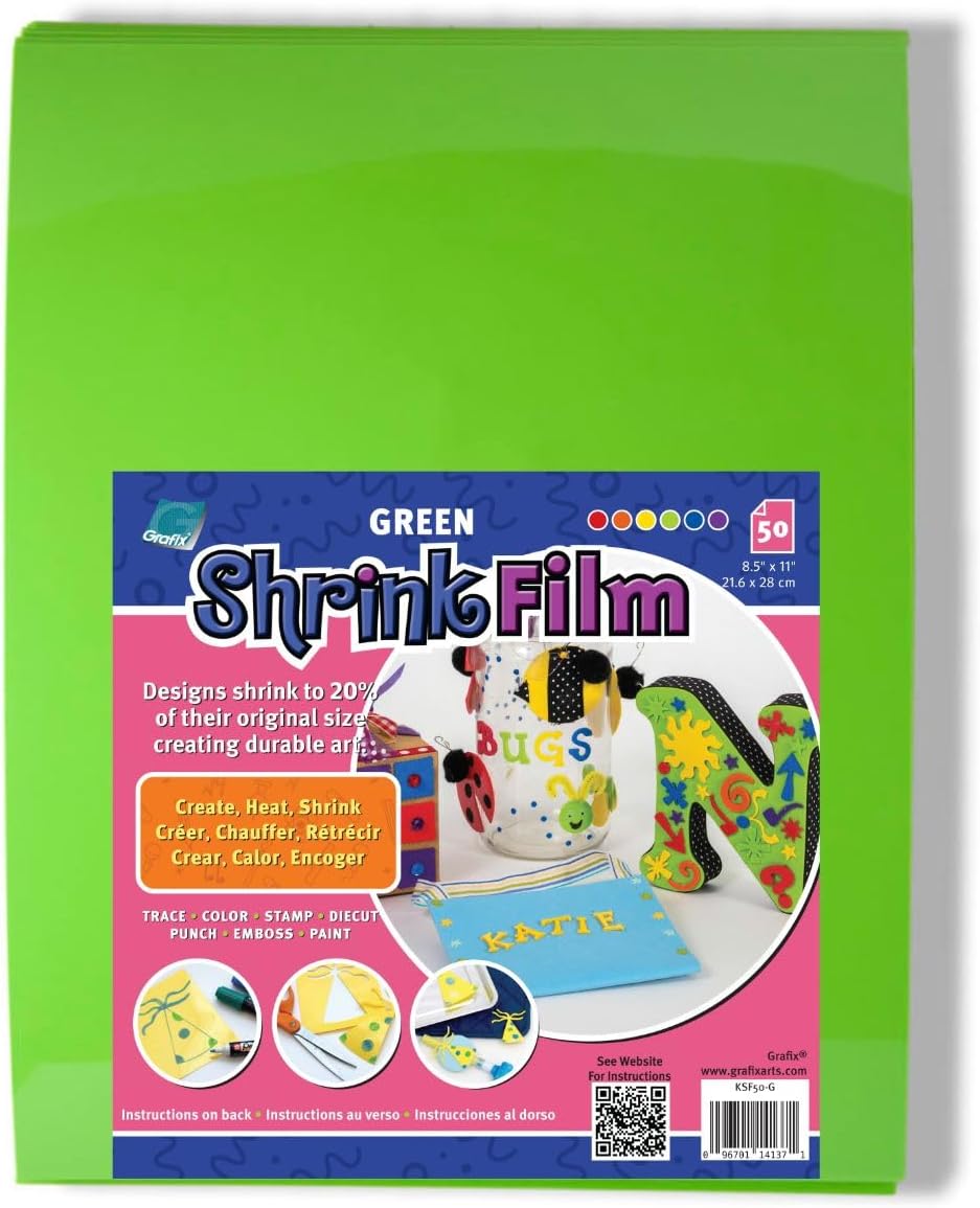 Grafix Shrink Film - Matte Translucent 8.5"x11" Sheets, Design Your Art and Shrink It to Create Jewelry, Embellishments, Paper Crafts, Gift Tags, Ornaments and More, Pack of 50