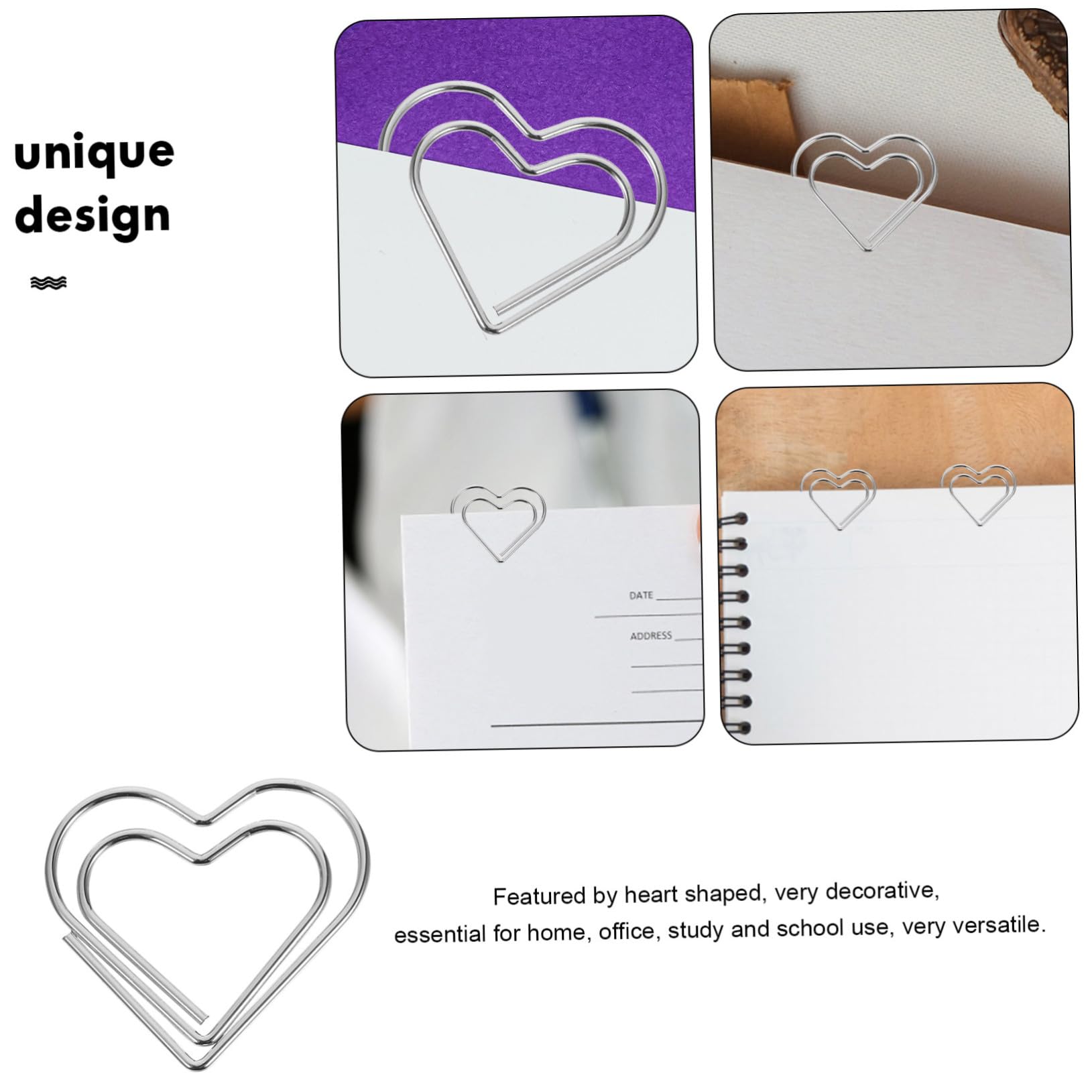 Operitacx 500pièces Heart Shaped Paper Clips Métal Pour Bureau Trombonnes Décoratives Pour Mémos Notes Photos Cartes De Visite Fournitures De Bureau Pratiques Et Élégantes