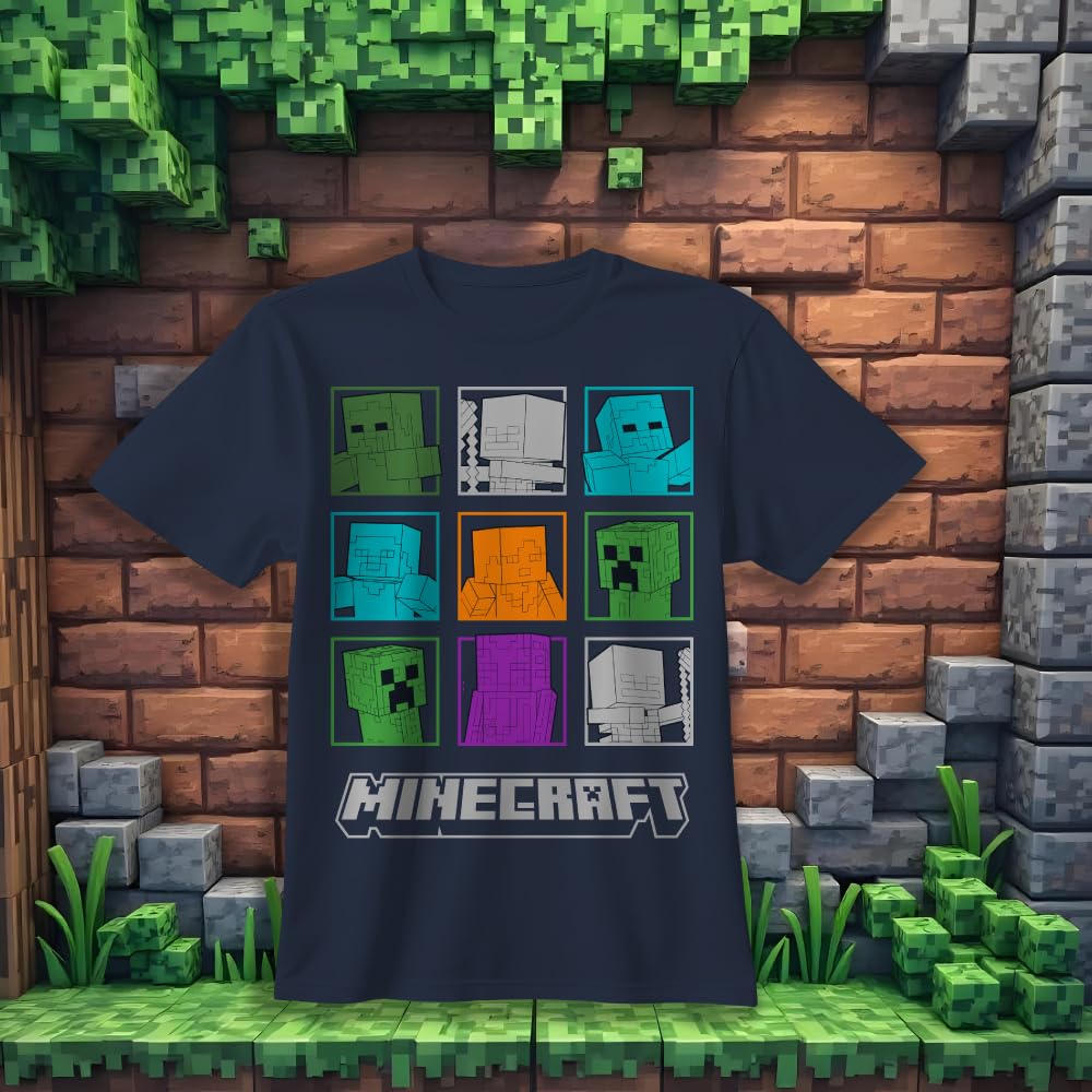 Minecraft Maglietta a maniche corte da ragazzo, confezione da 4 - Creeper, Ender Dragon, Skeleton, Zombie Graphic Set per bambini