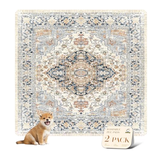 Image of nunubaby 2PACK Washable Pee Pads for Dogs, Stylish, Non-Slip and Leak-Proof Pee Pads. Reusable Potty Pads for Dogs for Crates and Floors.(Beige /Multi,72 inch x72 inch )