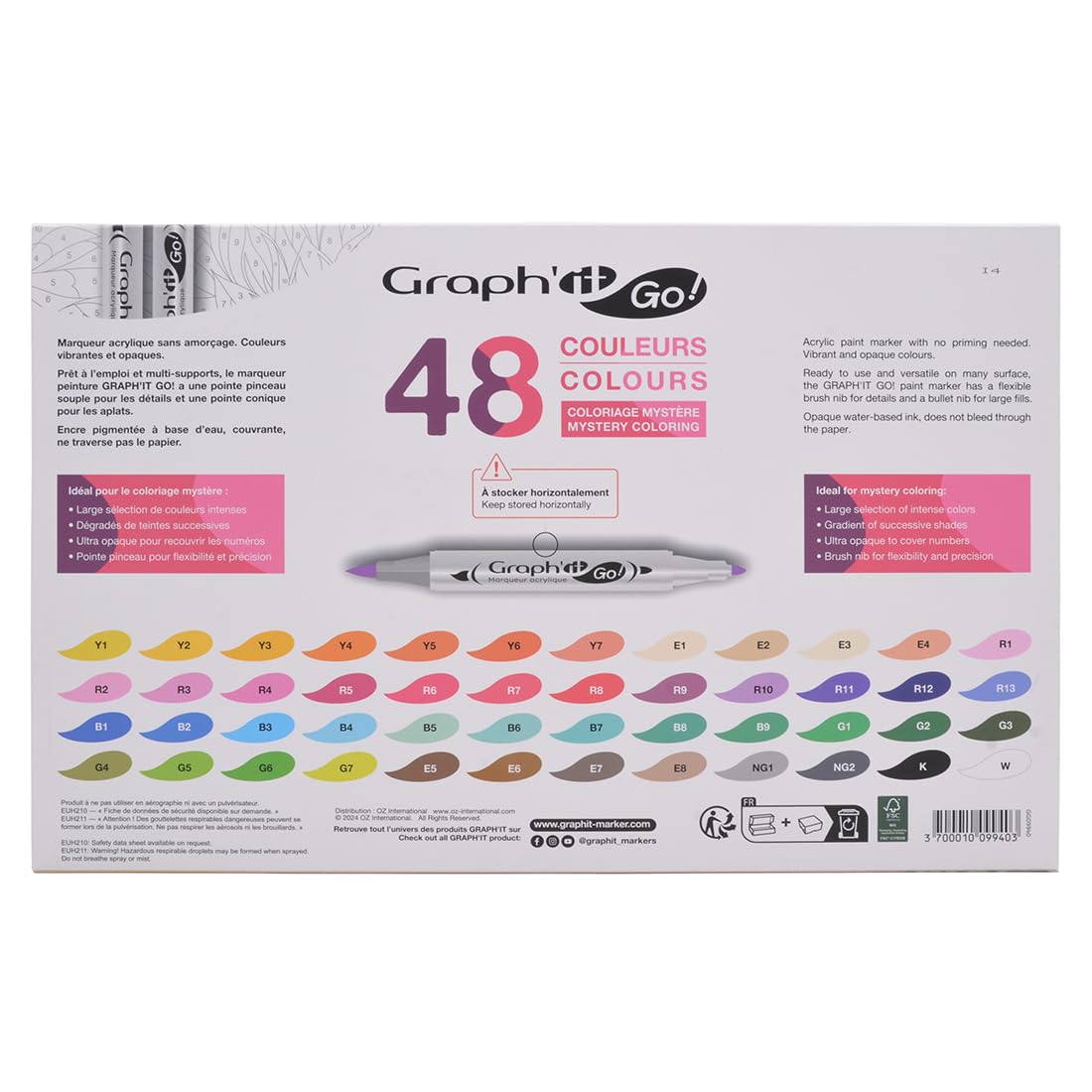 GRAPH'IT GO Set mit 48 Acrylstiften, Doppelspitzen, Pinsel- und Rundspitze, Tinte auf Wasserbasis, für alle Medien zum Ausmalen von Mystery