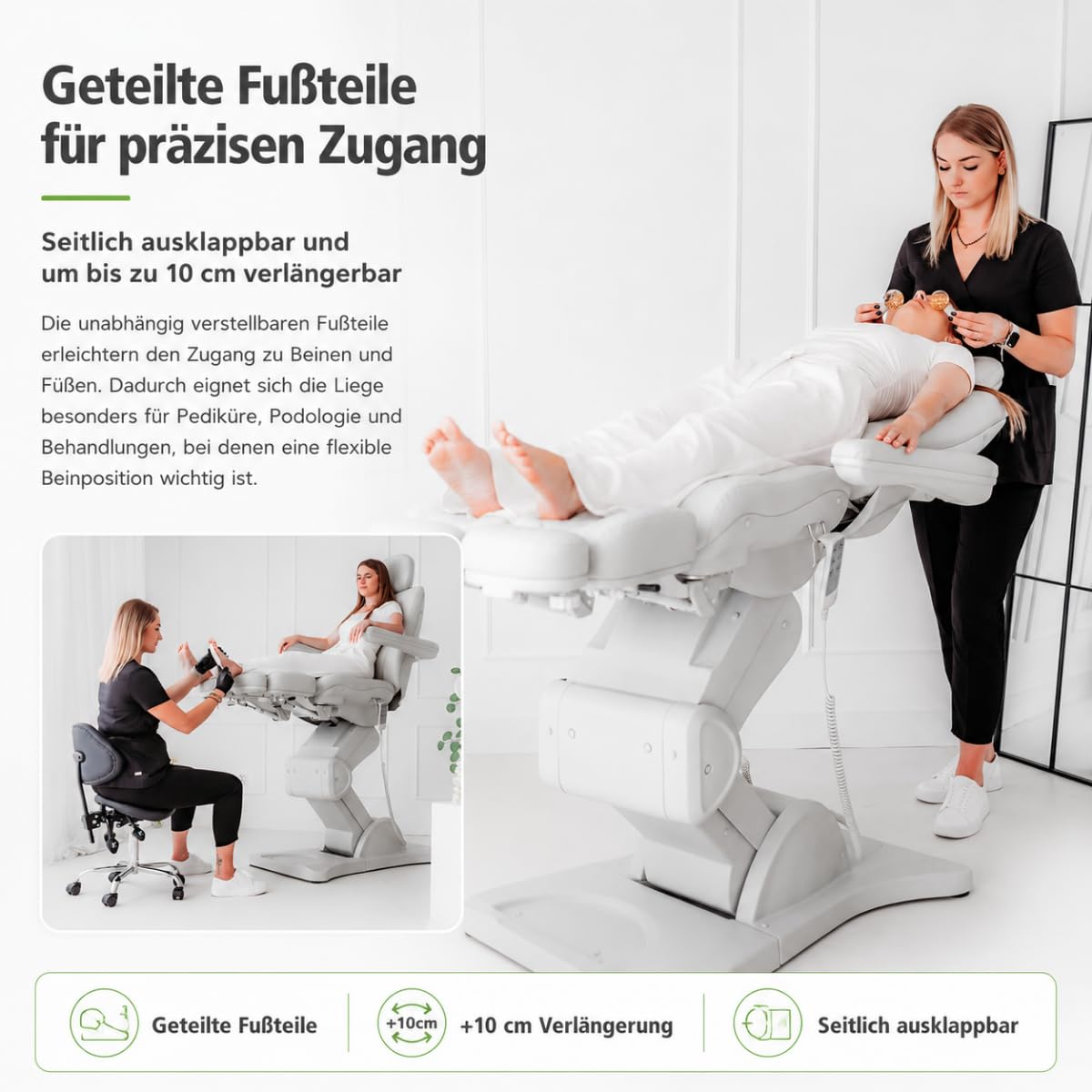 HABYS Kosmetikliege Elektrisch Sorina PRO 7 (Grau) | Fußpflegestuhl Elektrisch Höhenverstellung: 66-110cm, Wiegefunktion, Elektrischer Verstellung, 180kg Belastbarkeit, 4 Motoren
