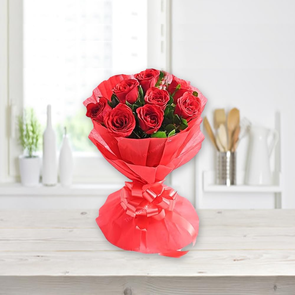 The FloralMart Fresh Flowers Bouquet of 08 Red Roses in Red Paper Wrapping - Gift for All Occasions (Birthday, Anniversary, Mothers Day, Fathers Day, Rakhi)-image-41