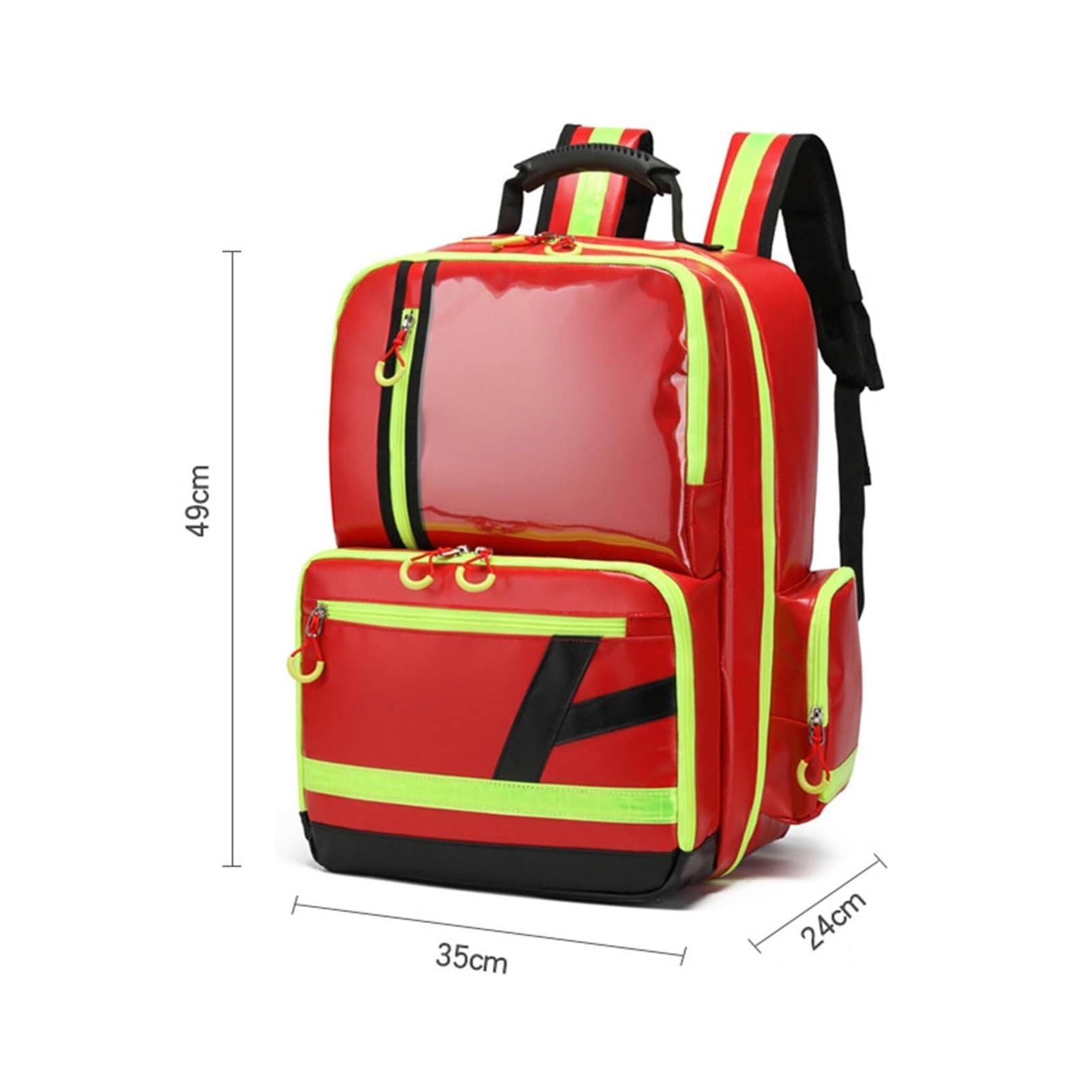 Zaino Pronto Soccorso Grande e Vuoto - Borsa Medica Impermeabile per Casa, Viaggi, Escursionismo e Campeggio - Compartimenti Organizzati con Bande Riflettenti (Rosso)