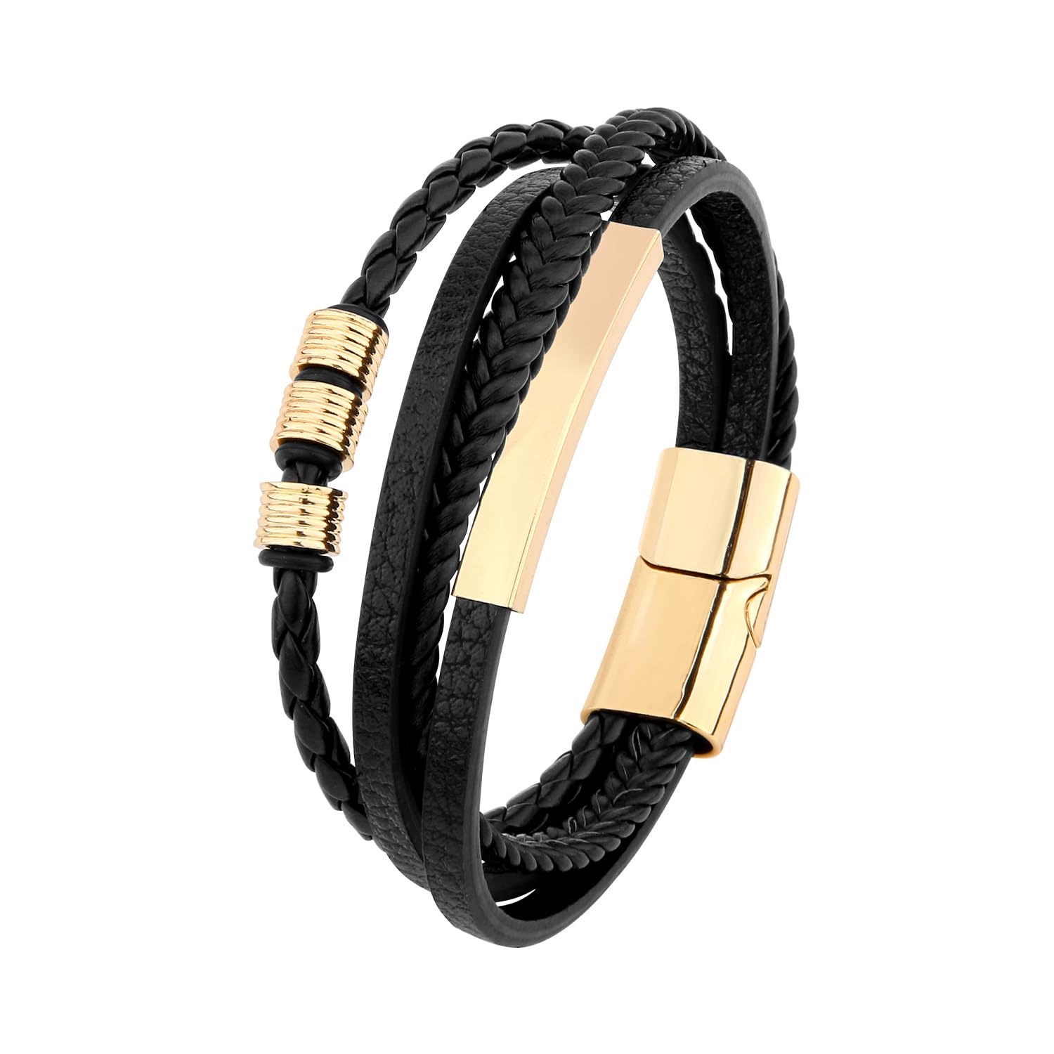 wynameleri Mens Leather Bracelet with Stainless Steel Clasp Jewelry Multi-Layer Braided Men Wrist Cuff Bracelet