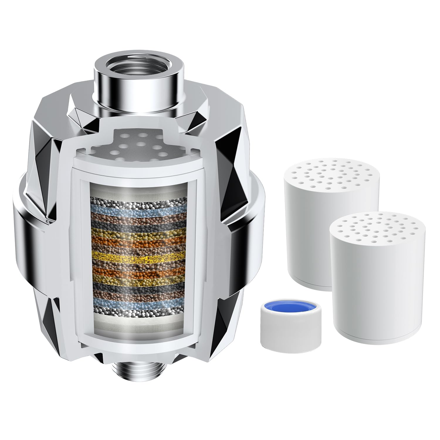 Hibbent Filtro doccia per acqua dura, filtro per soffione doccia ad alto rendimento per rimuovere cloro e fluoro, filtro doccia a 20 stadi, filtro dell'acqua per doccia con 2 cartucce filtranti