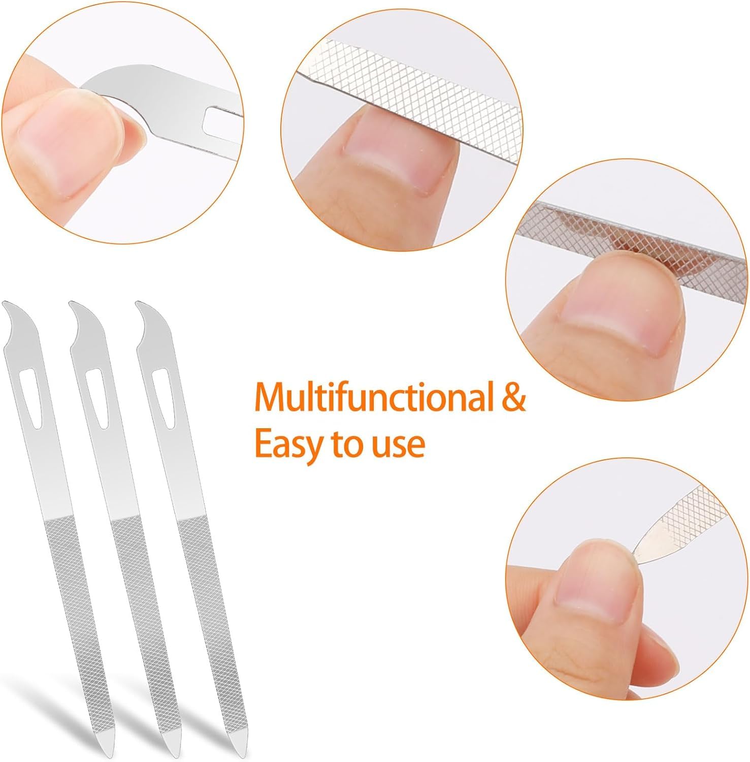 6-Pack Metal Nail Files with Cleaner Tip - 5.5" Stainless Steel Double-Sided Nail File Set for Natural Nails & Toenails | Curved Sharp Point | Manicure & Pedicure Tools for Home or Salon Use 4