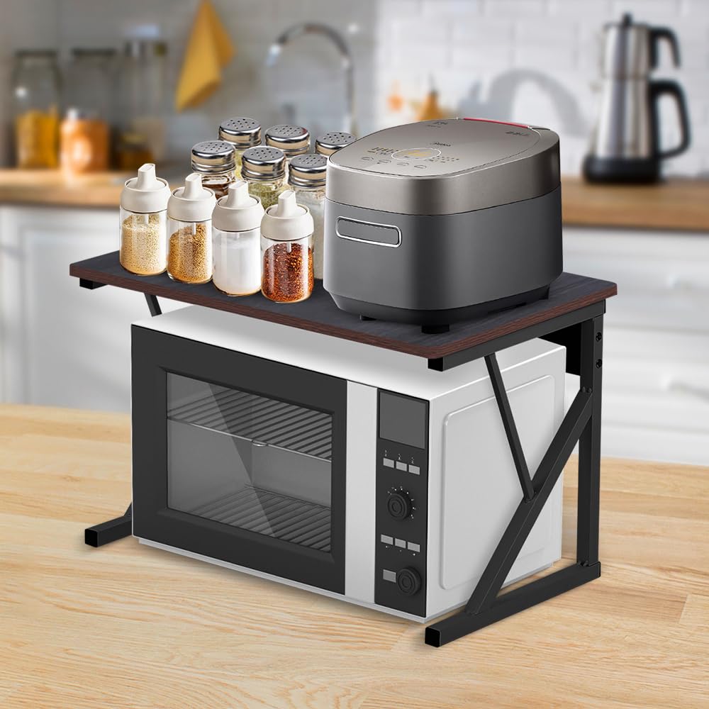 HUOLE Scaffale Cucina Salvaspazio, Espandibile Mensola Microonde, Mobile Cucina Salvaspazio Scaffale a 2 Livelli, adatto per Forni a Microonde, Utensili da Cucina -54 * 35 * 34,5 cm-nero