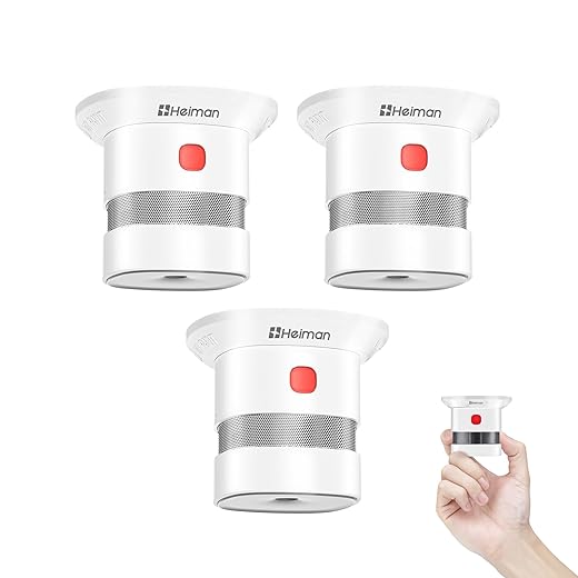 Heiman Detector de Humo Mini Fotoelectrico, Batería Reemplazable de 10 Años, Certificaciones CE/DBI/UKCA, Premio Reddot, Alarma de Incendios Independiente para Hogar - Compacto y Fiable (3 Unidad)