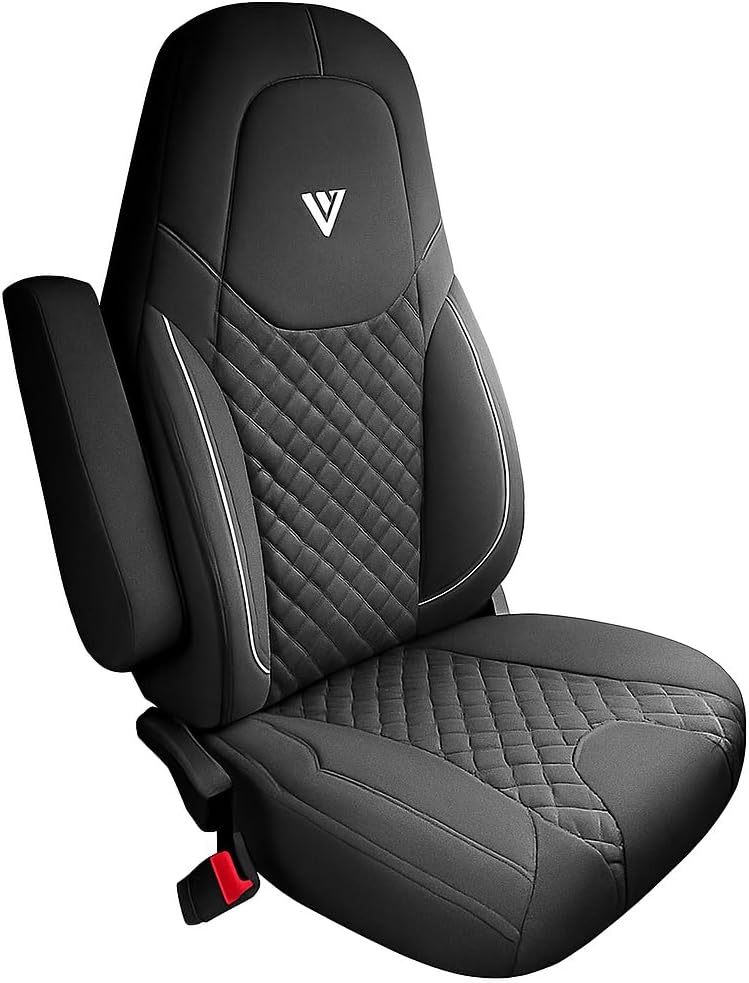 Seat Cover – Compatible with Freightliner Cascadia Semi Trucks – OEM Stock 33 Inch High-Back Seat Cover – Premium Corduroy Fabric, 2-Piece Design, Durable, Easy to Install (Black/Grey)