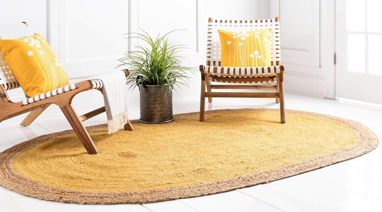 Natural Hand Woven Jute Area Rug 10' x 13' - Rustic Vintage Braided Reversible Rugs - Farmhouse Indoor Floor - Eco Friendly for Kitchen, Hallway, Living Room, Bedroom