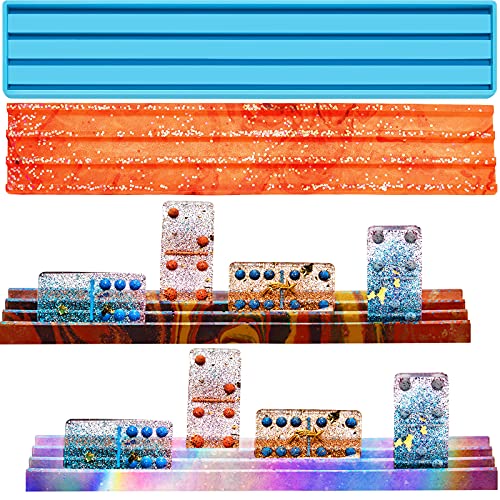 Patelai Resin Domino Mold Silicone 3D Domino Box Mold Epoxy Resin Tile Racks Molds for Epoxy Clay Soap Candle DIY Crafts Making Blue