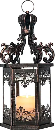 NEEDOMO Large Lanterns Decorative Outdoor, 17.7" Black Lanterns Decor Indoor with Tempered Clear Glass, Vintage Metal Hanging Candle Holder for Patio, Front Porch, Table, Wedding, Shelf