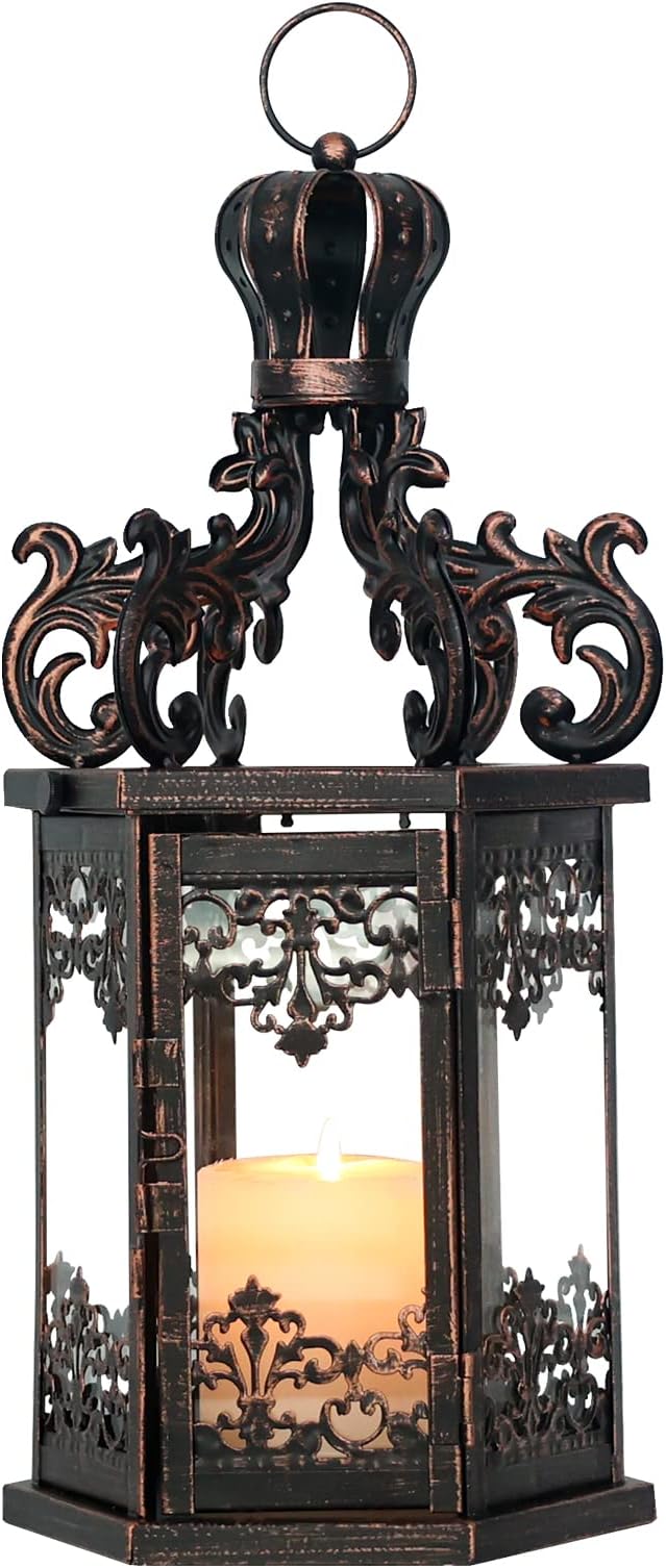 NEEDOMO Large Lanterns Decorative Outdoor, 17.7" Black Lanterns Decor Indoor with Tempered Clear Glass, Vintage Metal Hanging Candle Holder for Patio, Front Porch, Table, Wedding, Shelf
