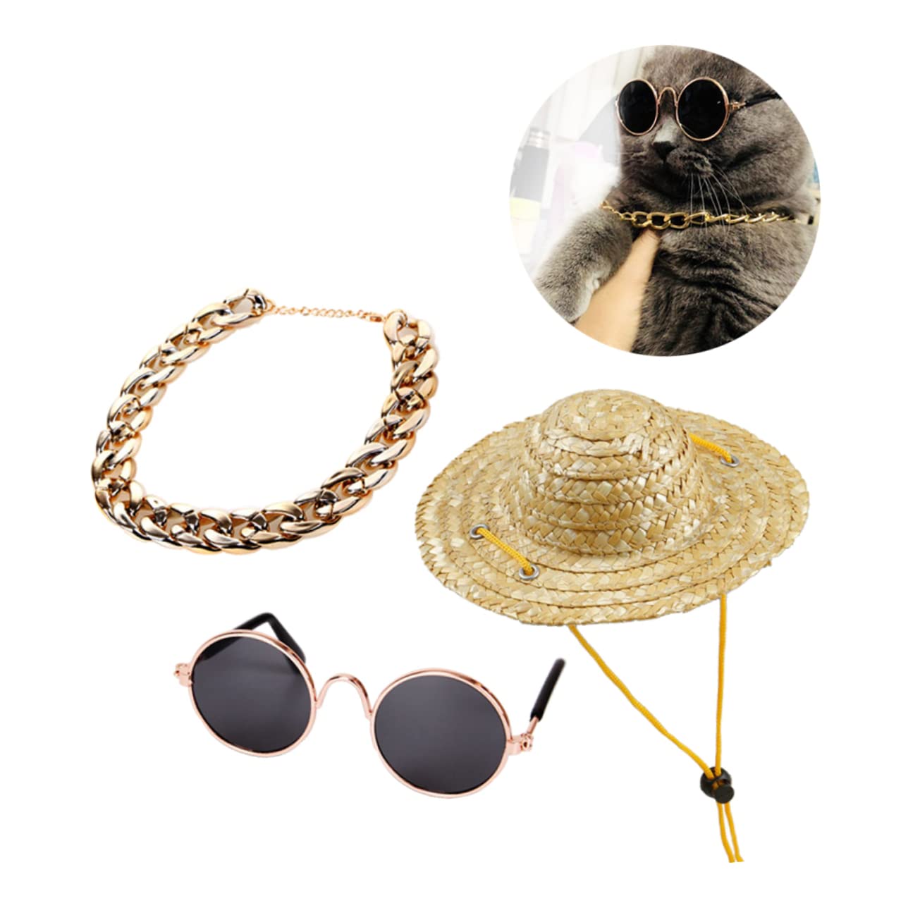 Yardwe 3Pcs Pet Fashion Accessories Sunglasses Retro Dog Necklace for Dogs and Cats for Parties Photos Special Occasions