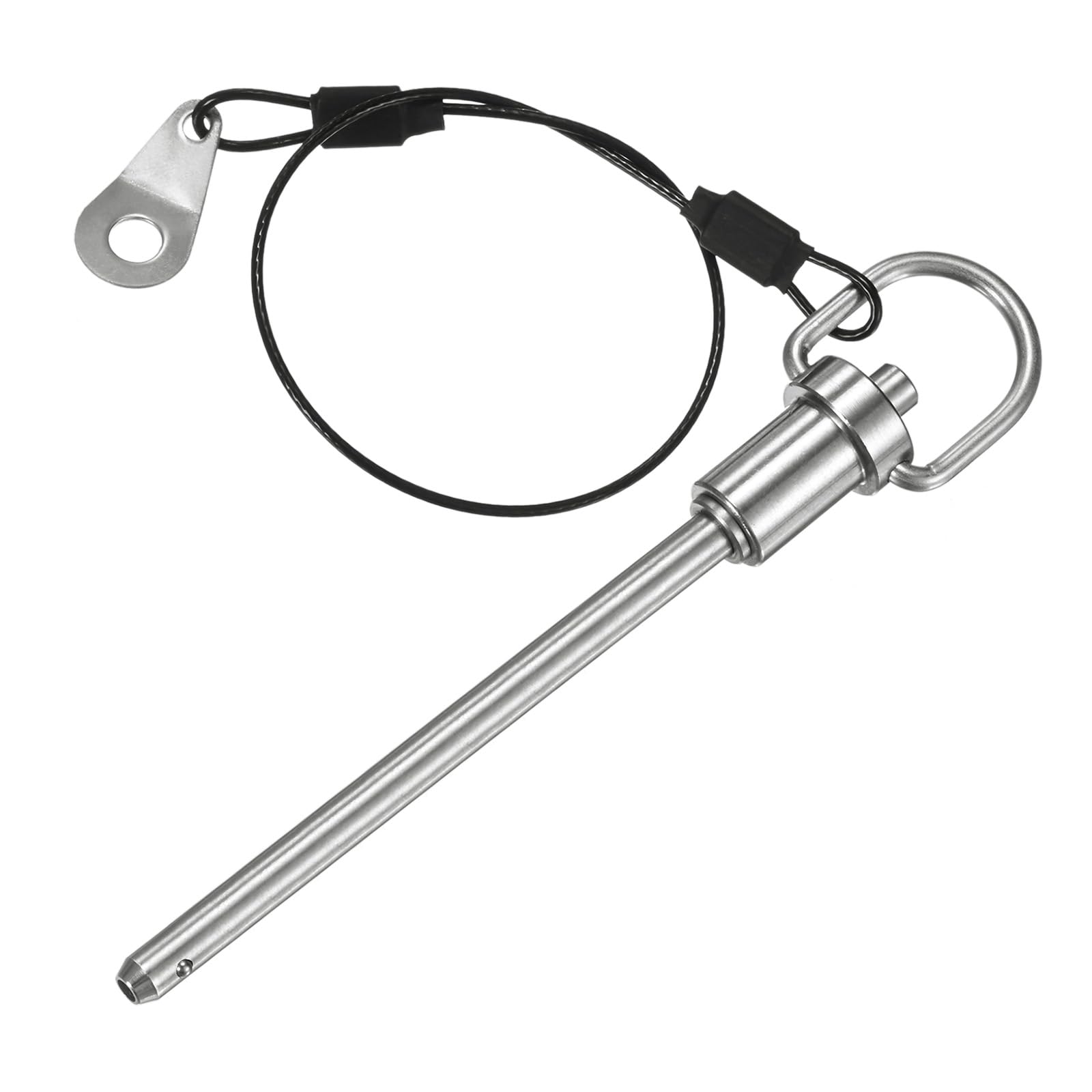M METERXITY Push-Button Ball Locking Pin, 1/4" [6mm] Dia., 3-5/32"[80mm] Usage Length Ring Quick Release Lock Pins W Lanyard Cable for Speaker/