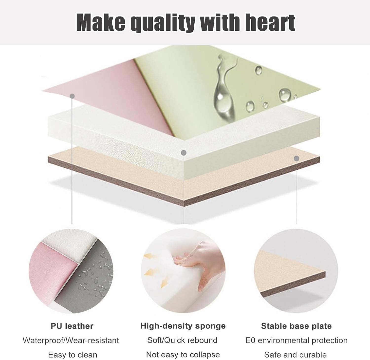 Kid's Padded Wall Panels - Anti-Collision Padding for Bedrooms & Nurseries, 3D Self-Adhesive Headboard Stickers (Pink, 20x40cm, Set of 3)