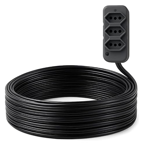 Extensão Eleétrica 50 Mts Profissional - Cabo Grosso Pp 2,5mm 10/20a Bivolt, Reforçada, Preto.
