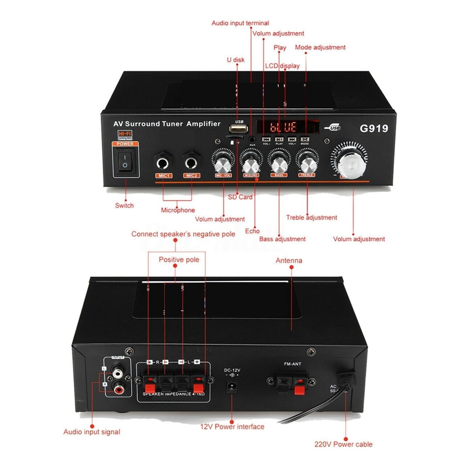 Amplificatori digitali domestici da 1000 W, amplificatore Bluetooth for bassi, altoparlante Hi-Fi FM, subwoofer Per l'home cinema