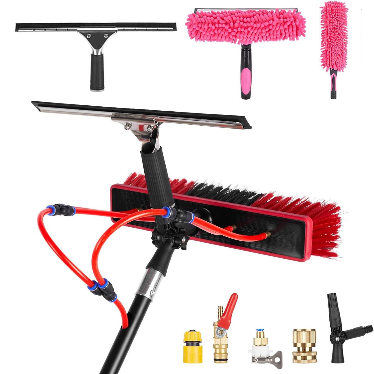 OLSKFUH Water Fed Pole Kit - 5M Lightweight Extendable Solar Panel & Window Cleaning Brush 3-In-1 Telescopic System For High-Altitude Outdoor Cleaning Effortless Reach & Shine,size_name-8m