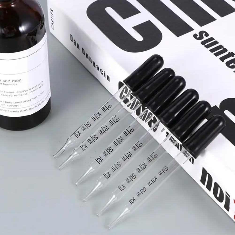Szklana pipeta z kroplomierzem, 1 ml, szklana pipeta z gumową głowicą, kroplomierz do szkła, pipeta w płynie, pipeta kroplowa 1 ml, do olejków eterycznych, makijażu, do płynnych roślin