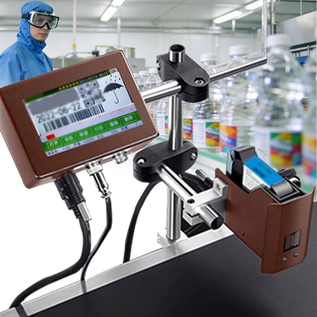 Etichettatrice Portatile con Touch Screen, Codificatrice a Getto D’Inchiostro Ad Asciugatura Rapida, Testina Girevole 360°, per Etichetta, QR Code, Numero di Lotto, Data di Scadenza B