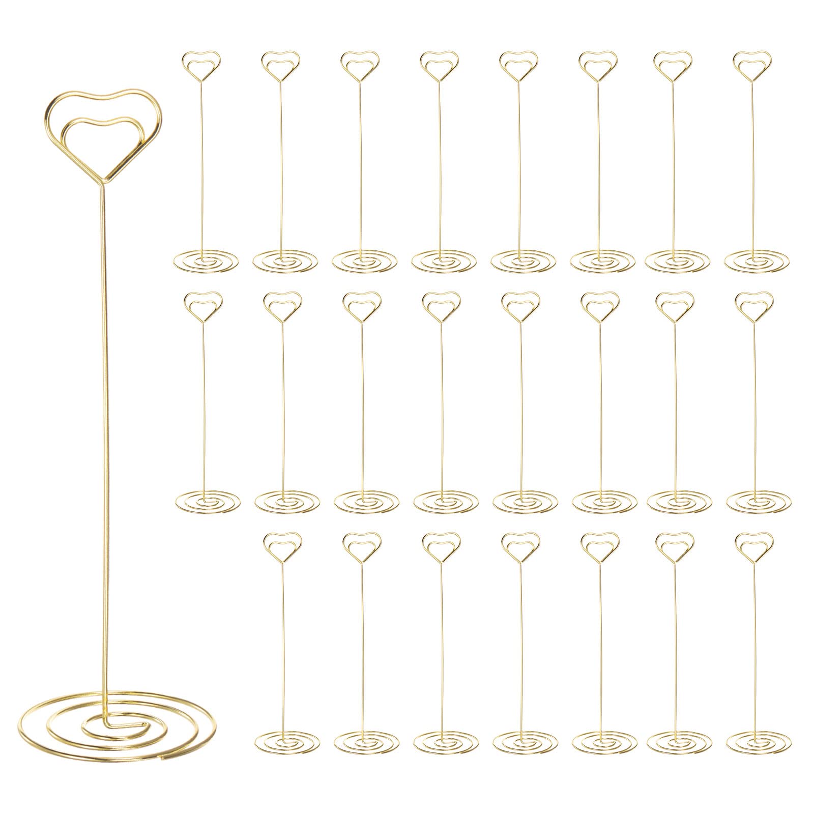sourcing map Soportes para Números de Mesa 24uds, 220mm Alto, Portafotos de Acero en Forma de Corazón para Centros de Mesa, Soporte Tarjeta para Boda Recepción Fiesta Oficina Hogar, Tono Dorado