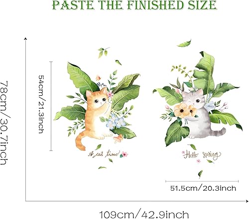 Miniatura 6 de Calcomanías de pared con diseño escandinavo de hojas de palmera de gatitos lindos y frescos, calcomanías de pared de animales de gato de dibujos