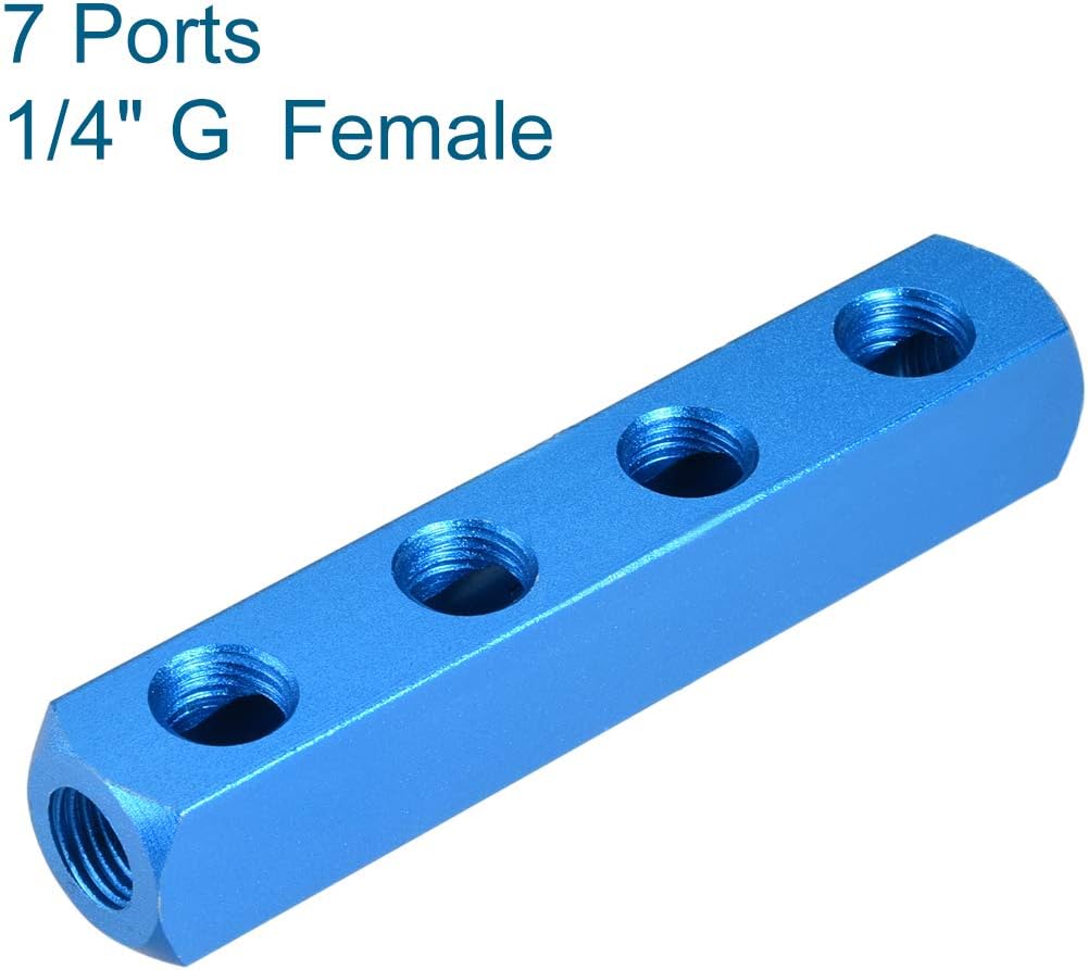 uxcell G1/4 Thread 7 Ports 4 Way Manifold Block Splitter,Quick Connect Air Hose Inline Splitter Coupler,Air Compressor Splitter