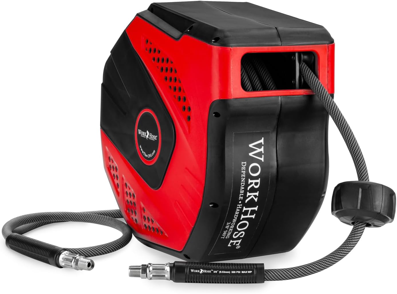Hose Reel with 1600 Series Work Hose -3/8"" X 50', Red, Black, 169950