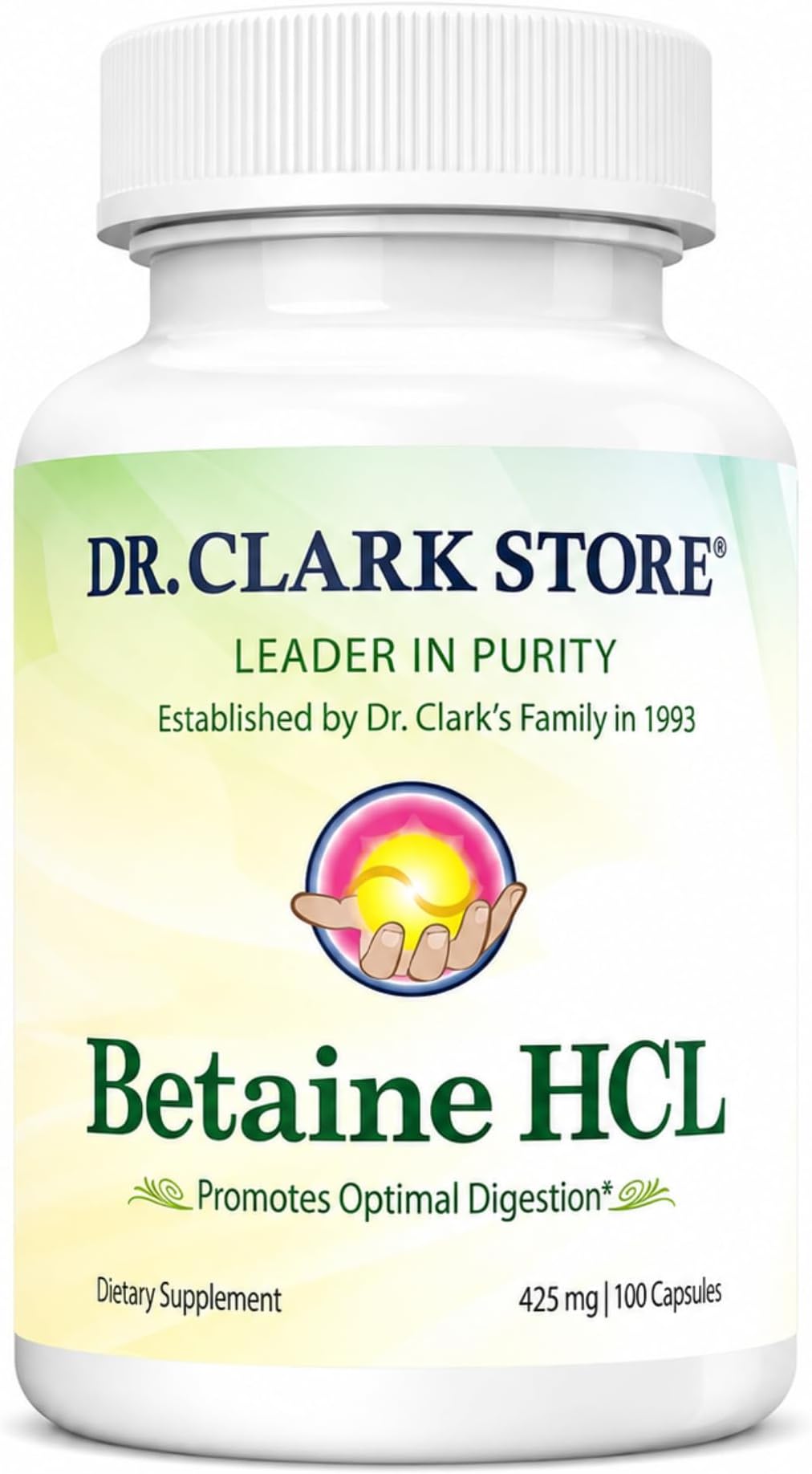 Dr. Clark Betaine HCL Digestive Enzymes - Acid Reflux Medicine, Hydrochloric Acid Protein Supplement, Optimal Digestion Formula, 100 Gelatin Capsules, 425 mg