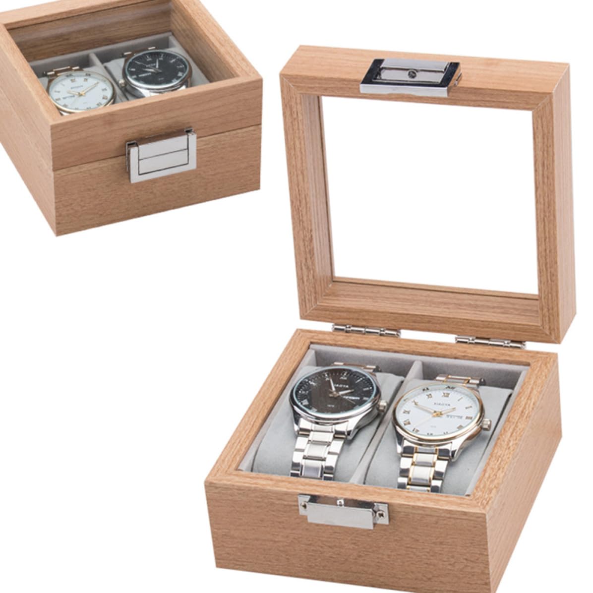 EXCEART 2 Pezzi Scatola Porta Orologi Uomo Legno 2 Scomparti Beige Elegante