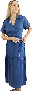 Tencel Denim Wrap Dress-Women's Fall Wrap Dress, Long Elegant Dresses,Pl...