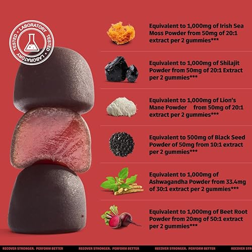 Miniatura 2 de Coach Soak Shilajit Gummies 6 en 1 sabroso sabor a frambuesa y sandía con ashwagandha, melena de león, musgo marino irlandés, raíz de remolacha y